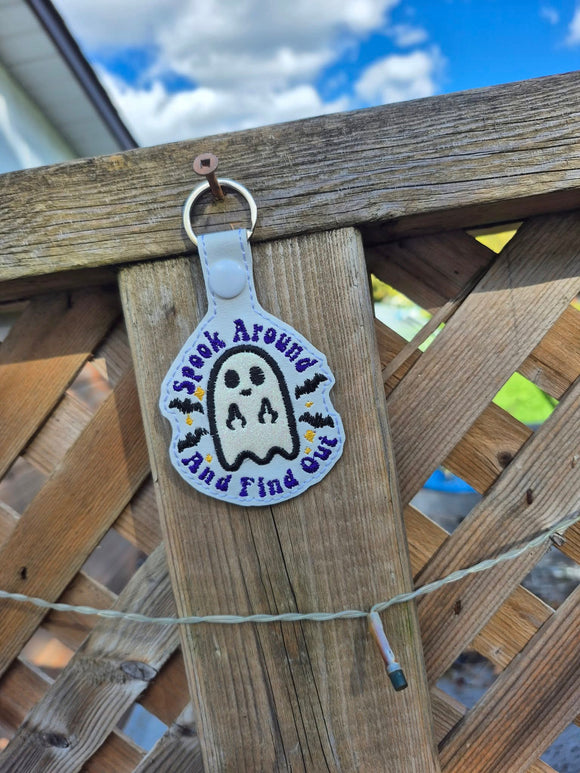 ITH Digital Embroidery Pattern for Spook Around & Find Out Applique Snap Tab / Keychain, 4X4 Hoop
