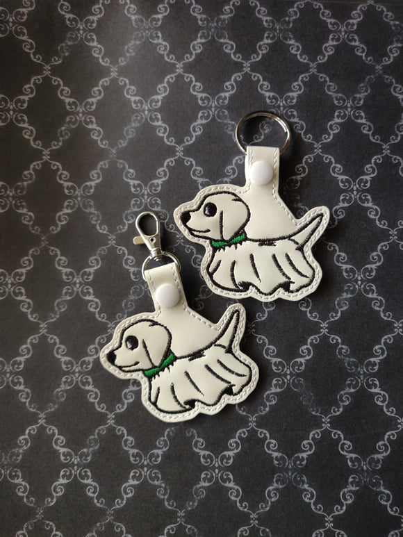 ITH Digital Embroidery Pattern for Ghost Dog Snap Tab / Keychain, 4X4 Hoop