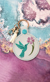 ITH Digital Embroidery Pattern for Hummingbird with Flower Snap Tab / Keychain, 4X4 Hoop