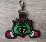 ITH Digital Embroidery Pattern for 67 Grinch Heart Hands Snap Tab / Keychain, 4X4 Hoop