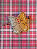 ITH Digital Embroidery Pattern for Gingerbread Bow Hair Bun Holder, 4X4 Hoop