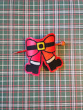 ITH Digital Embroidery Pattern for Santa Bow Hair Bun Holder, 4X4 Hoop