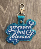 ITH Digital Embroidery Pattern for Stressed But Blessed Snap Tab / Keychain, 4X4 Hoop