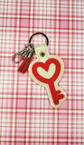 ITH Digital Embroidery Pattern for Heart Key Snap Tab/Key =chain, 4X4 Hoop