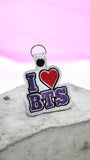 ITH Digital Embroidery Pattern for I Heart BTS Snap Tab / Keychain, 4X4 Hoop