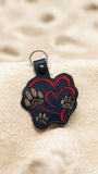 ITH Digital Embroidery Pattern for Double Heart 3 Paws Snap Tab / Keychain, 4X4 Hoop