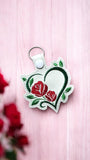 ITH Digital Embroidery Pattern for Double Rose Heart Snap Tab / Keychain, 4X4 Hoop
