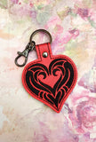 ITH Digital Embroidery Pattern for Tribal Heart 2 Snap Tab / Keychain, 4X4 Hoop