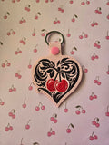ITH Digital Embroidery Pattern for Heart With Cherries Snap Tab / Keychain, 4X4 Hoop