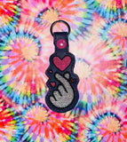 ITH Digital Embroidery Pattern for BTS Heart Fingers Snap Tab / Keychain, 4X4 Hoop