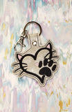 ITH Digital Embroidery Pattern for Heart Face Cat Snap Tab / Keychain, 4X4 Hoop