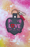 ITH Digital Embroidery Pattern for Cat Face LOVE Snap Tab / Keychain, 4X4 Hoop