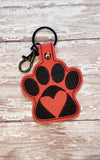 ITH Digital Embroidery Pattern for Heart in Paw Snap Tab / Keychain, 4X4 Hoop