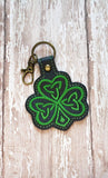 ITH Digital Embroidery Pattern for Celtic Knot Clover 3 Snap Tab / Keychain, 4X4 Hoop