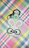 ITH Digital Embroidery Pattern for Cute Bunny Face with Glasses Snap Tab / Keychain, 4X4 Hoop