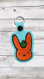 ITH Digital Embroidery Pattern for B Bunny Head Carrot Snap Tab / Keychain, 4X4 Hoop