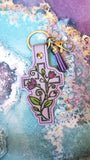 ITH Digital Embroidery Pattern for Floral Cross 2 Snap Tab / Keychain, 4X4 Hoop.