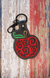 ITH Digital Embroidery Pattern for Swirl Apple 4 Snap Tab / Keychain, 4X4 Hoop