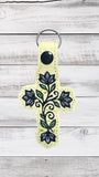 ITH Digital Embroidery Pattern for Floral Cross 1 Snap Tab / Keychain, 4X4 Hoop