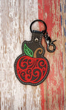 ITH Digital Embroidery Pattern for Swirl Apple 2 Snap Tab / Keychain, 4X4 Hoop