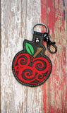 ITH Digital Embroidery Pattern for Swirl Apple 1 Snap Tab / Keychain, 4X4 Hoop