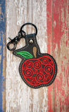 ITH Digital Embroidery Pattern for Swirl Apple 3 Snap Tab / Keychain, 4X4 Hoop