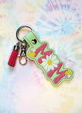 ITH Digital Embroidery Pattern for Daisy Mom Snap Tab / Keychain, 4X4 Hoop