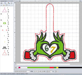 ITH Digital Embroidery Pattern for 67 Grinch Heart Hands Snap Tab / Keychain, 4X4 Hoop