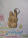 Fluffy Monster Labu Sitting Laser Engraved Keychain / Wood.