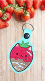 ITH Digital Embroidery Pattern for Strawberry Dipped Cat Snap Tab / Keychain, 4X4 Hoop