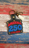 ITH Digital Embroidery Pattern for America 250 Date Snap Tab / Keychain, 4X4 Hoop