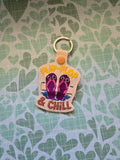 ITH Digital Embroidery Pattern for Flip Flop & Chill Snap Tab / Keychain, 4X4 Hoop