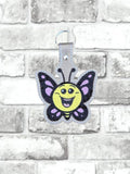 ITH Digital Embroidery Pattern for Butterfly Cuties Smiley Face Snap Tab / Keychain, 4X4 Hoop