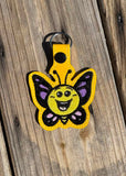 ITH Digital Embroidery Pattern for Butterfly Cuties Smiley Face Snap Tab / Keychain, 4X4 Hoop