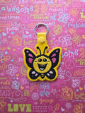 ITH Digital Embroidery Pattern for Butterfly Cuties Smiley Face Snap Tab / Keychain, 4X4 Hoop