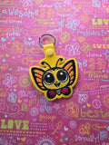 ITH Digital Embroidery Pattern for Butterfly Cuties Big Eyes Snap Tab / Keychain, 4X4 Hoop