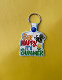 ITH Digital Embroidery Pattern for Bee Happy It's Summer Snap Tab / Keychain, 4X4 Hoop
