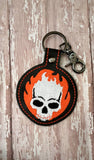 ITH Digital Embroidery Pattern for Ghost Rider Skull Emblem Snap Tab / Keychain, 4X4 Hoop