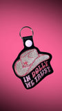 ITH Digital Embroidery Patter for In Dolly We Trust Hat Snap Tab / Keychain, 4X4 Hoop