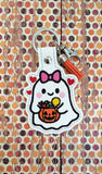 Trick or Treat Ghost Digital Embroidery Pattern Snap Tab / Keychain, 4X4 Hoop