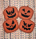 Jack O' Lantern Coasters Set of 4, Digital Embroidery Pattern 4X4 Hoop
