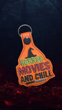 Horror Movies and Chill ITH Digital Embroidery Pattern Snap Tab / Keychain, 4X4 Hoop
