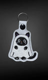 Black Cat Ghost ITH Digital Embroidery Pattern Snap Tab / Keychain, 4X4 Hoop