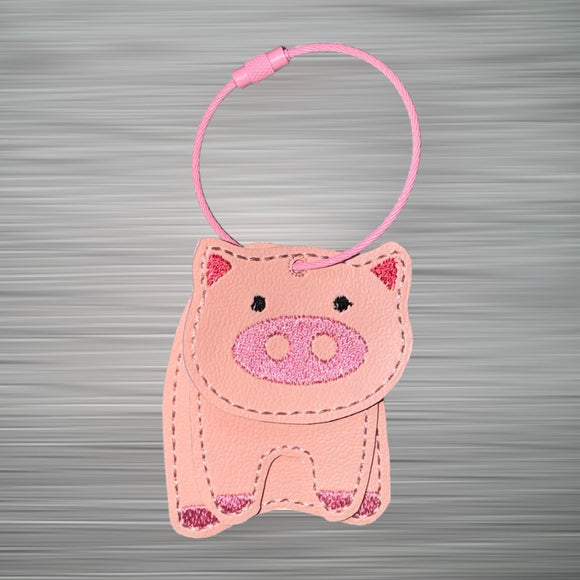ITH Digital Embroidery Pattern for 3 Part Pig Key Chain, 4X4 or 5X7 Hoop