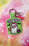 Hey Boo lil Ghosty ITH Digital Embroidery Pattern Snap Tab / Keychain, 4X4 Hoop