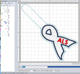 ITH Digital Embroidery Pattern for ALS Awareness Ribbon Snap Tab / Key Chain, 4X4 Hoop