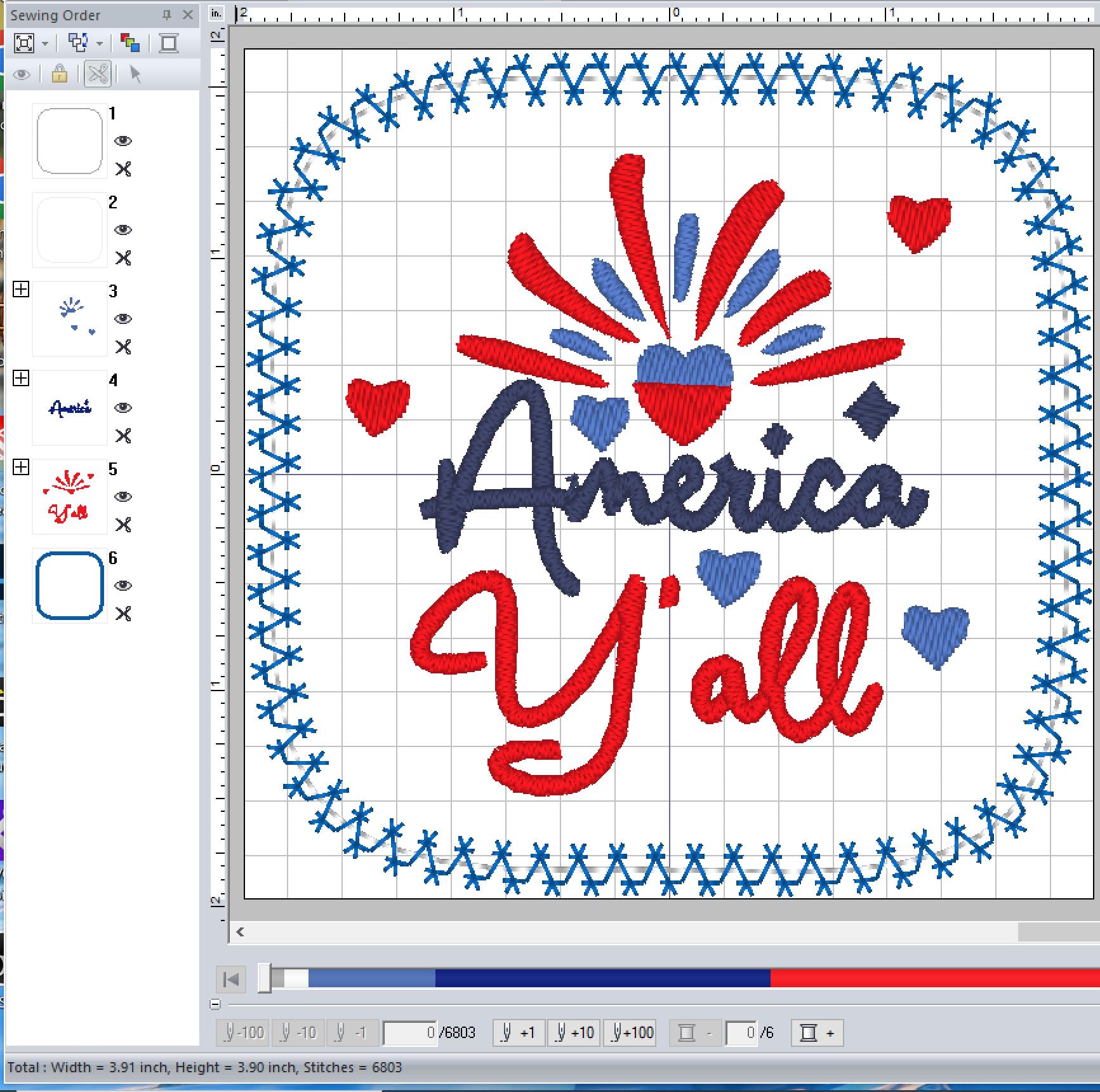 ITH Digital Embroidery Pattern for America Y'All Coaster