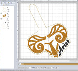 ITH Digital Embroidery Pattern for Aries Zodiac Snap Tab / Key Chain, 4X4 Hoop