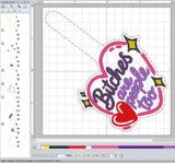 B-tches Are People Too Digital Embroidery Pattern Snap Tab / Keychain, 4X4 Hoop