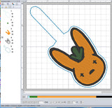 ITH Digital Embroidery Pattern for B Bunny Head Carrot Snap Tab / Keychain, 4X4 Hoop